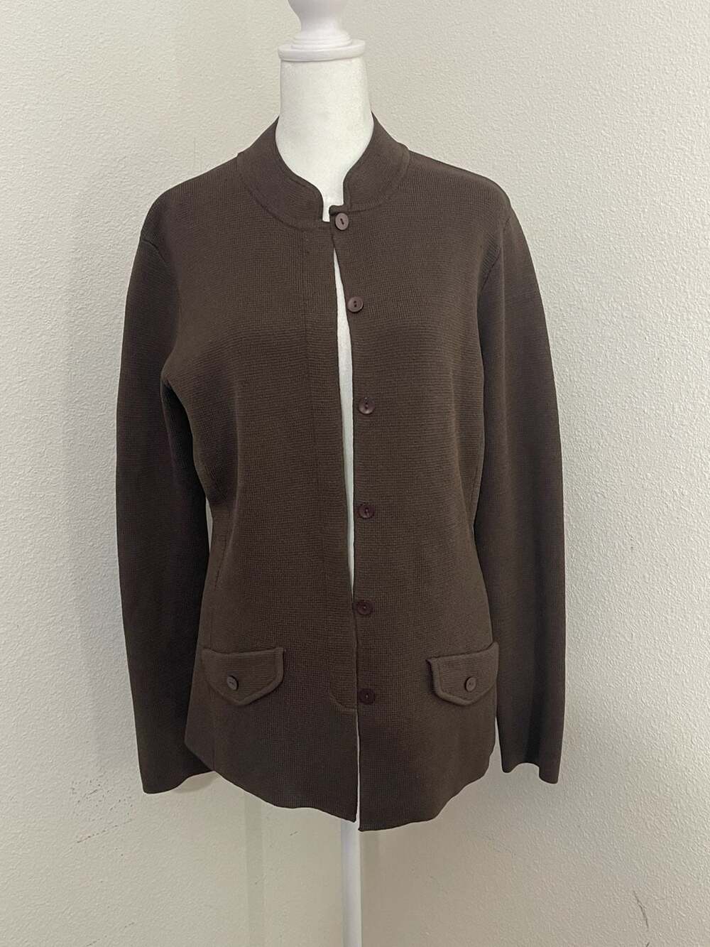 Talbots Women's Brown Silk-Blend Knit Button-Front Cardigan Jacket S